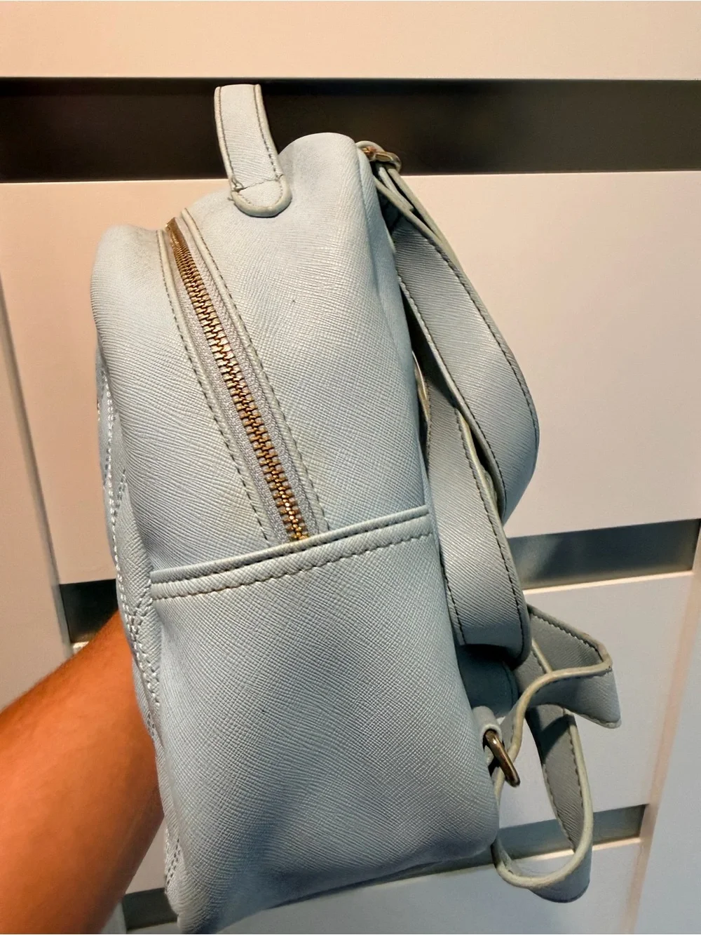 Loungefly Quilted Light Blue Mini Backpack with Gold Accent